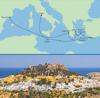 Greek Islands and Malta Itinerary map