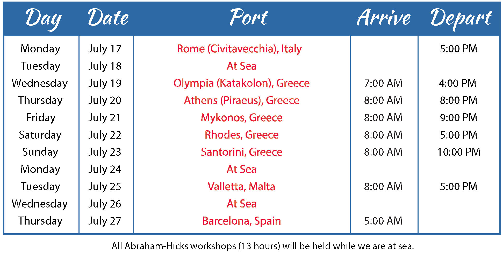 Greek Island and Malta cruise itinerary
