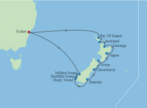 Map of Cruise Ports New Zealand 2022