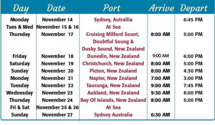 New Zealand 2022 Cruise Itinerary